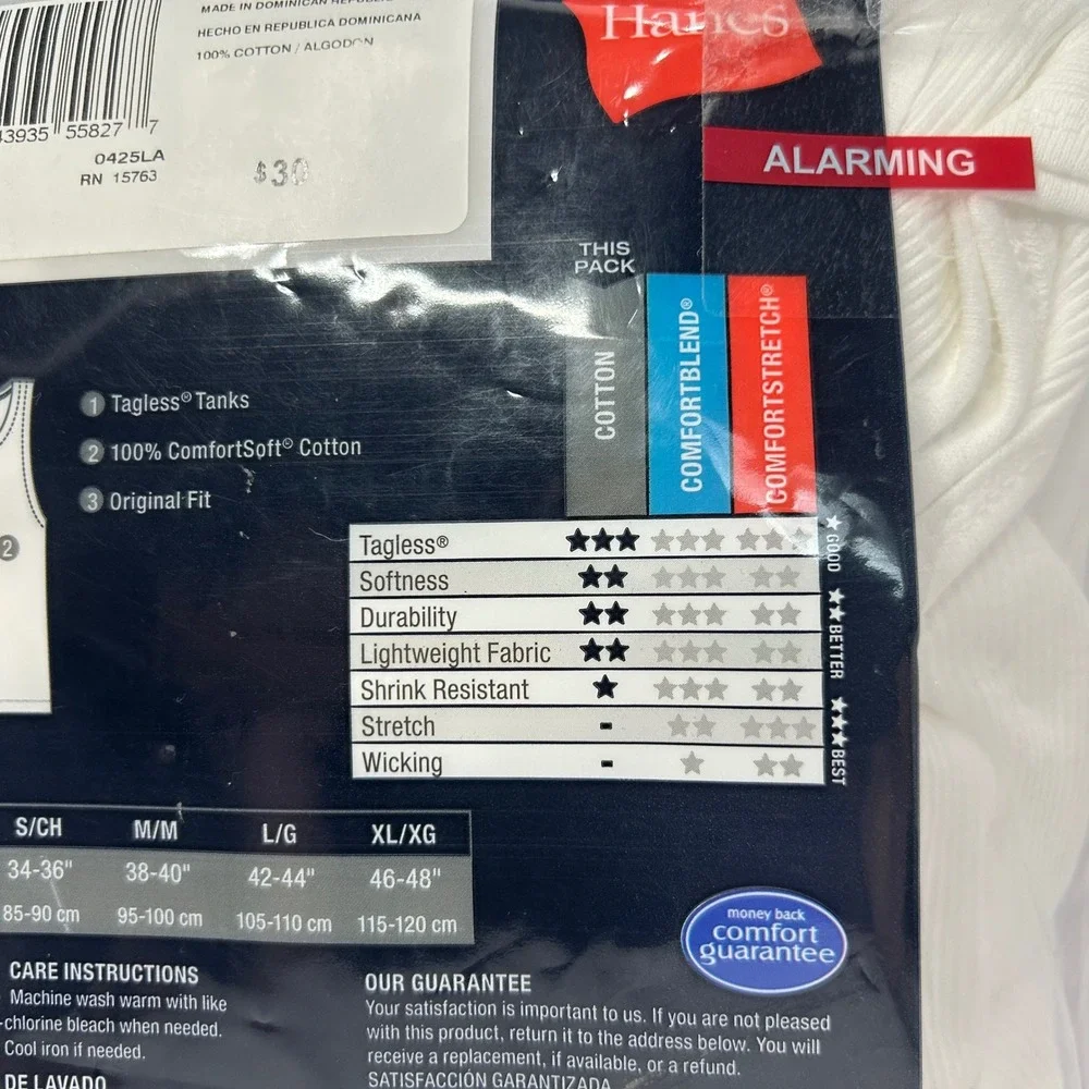 Hanes Mens 4-Pack Tagless Tank Tops White Comfort Soft Cotton Size M New